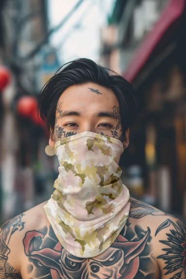Tattooed Gangster Wearing Bandana Mockup
