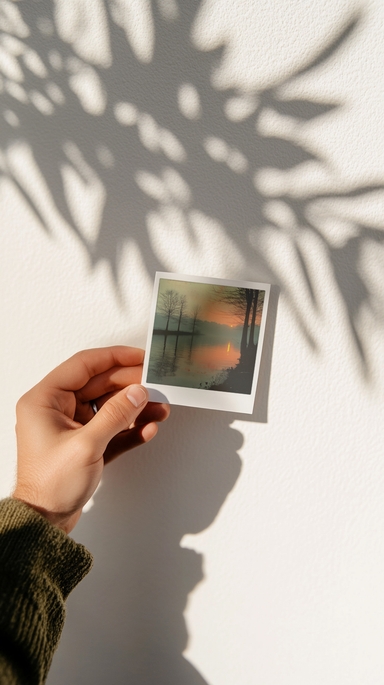 Polaroid Mockup Held in Hand in Soft Light