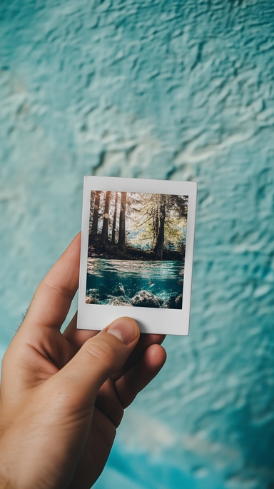 Polaroid Mockup Holding in Hand in Natural Setting