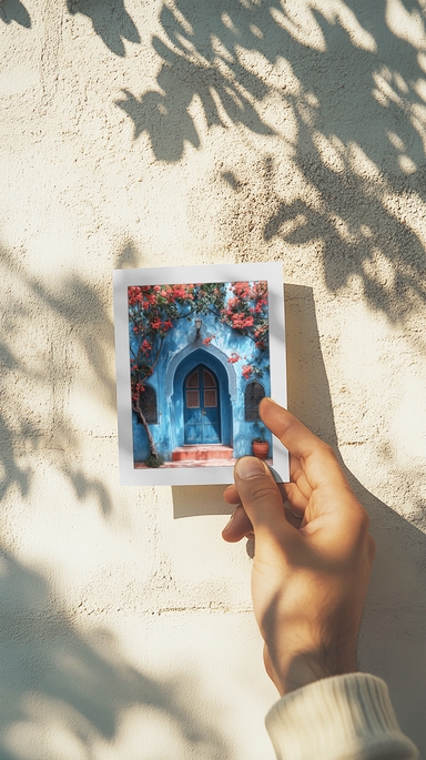 Polaroid Mockup on a Sunlit Wall Background