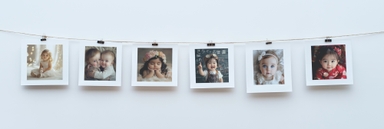 Six Polaroids Mockup Hanging by String