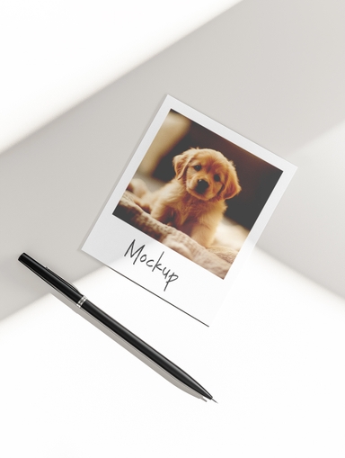 Polaroid Mockup with Ballpoint Pen