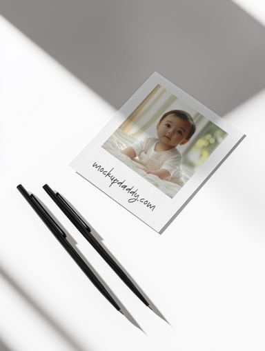 Polaroid Mockup with Two Ballpoint Pen