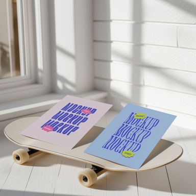 Two A4 Paper Sheets Mockup on Skateboard
