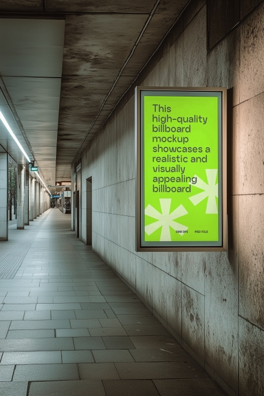 Vertical Billboard Mockup Attached with Wall