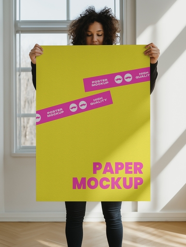 Woman Holding Large Poster Mock-up