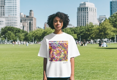 American African Tshirt Mockup in Urban Park