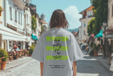 Back View of European Gen Z Girl in T-Shirt Mockup