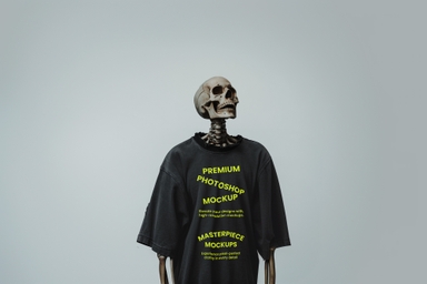 Skeleton Wearing Distressed Tshirt Mockup