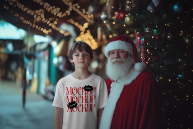 Boy Standing with Santa Wearing T-shirt Mockup