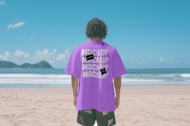 Brazilian Gen Z Boy Tshirt Mockup on Beach