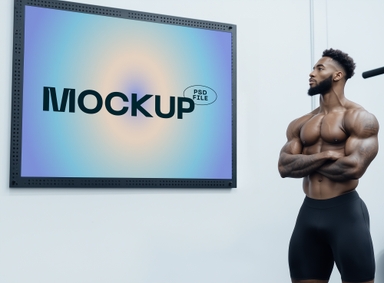 Gym Advertising Mockup Featuring a Bodybuilder