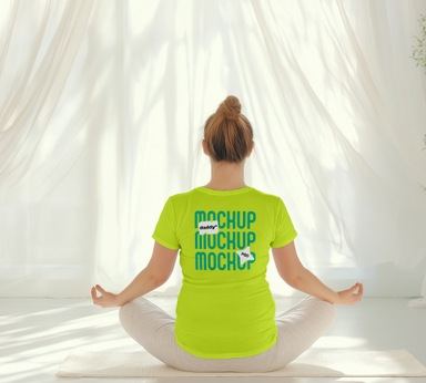 Pregnant Woman Doing Yoga T-Shirt Mockup Back View
