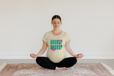 Pregnant Yoga Practitioner in T-Shirt Mockup