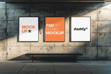 Three Poster Frames Mockup in Subway Station