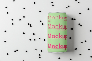 Boba Tea Can Mockup with Floating Boba Balls