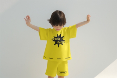 Boy in Dance Pose T-shirt and Shorts Mockup
