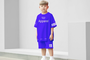 Plus-Size Korean Boy Wearing Co-ord Set Mockup