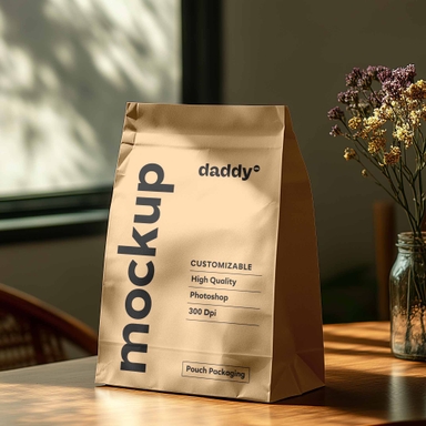 Brown Takeaway Paper Bag Mockup on Table