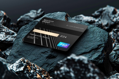 Black Credit Card Design Mock-up Nested in Rocks