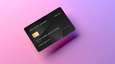 Credit Card PSD Mock-up Floating on Pink Surface