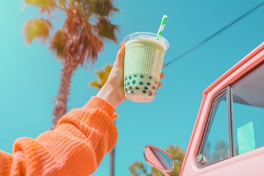 Girl Showcasing Bubble Tea Cup Mockup