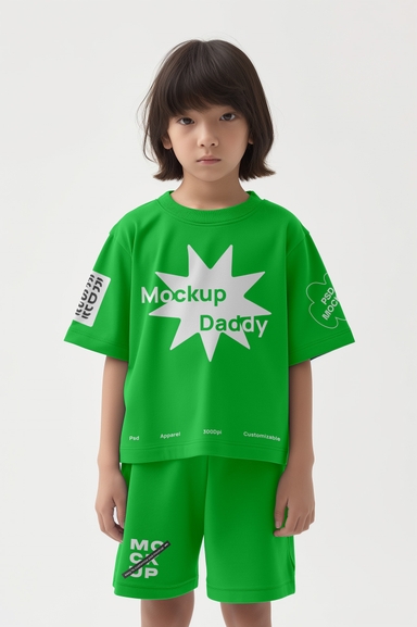 Korean Boy Modelling T-shirt and Shorts Mock-up