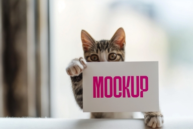 Cat Holding Paper Mockup