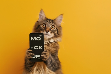 Clever Cat Holding Phone Mockup