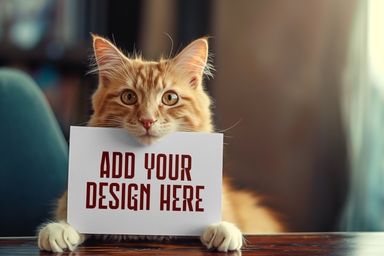 Cute Cat Holding Paper Mock-up