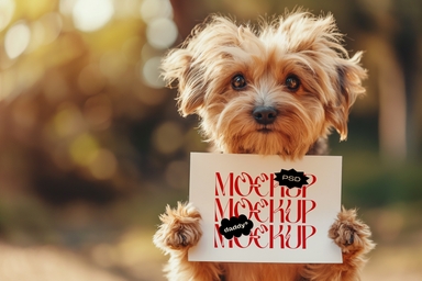 Cute Dog Holding Paper Mockup