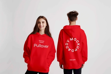 European Couple Showcasing Hoodie Mock-up