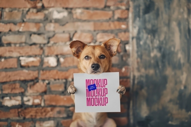 Street Dog Holding Paper Mockup
