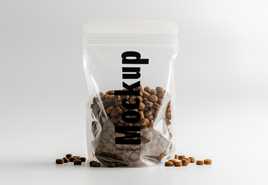 Transparent Pet Food-Bag Packaging Mockup