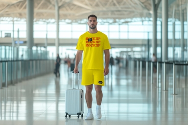 Man at Airport T-shirt Shorts Mockup