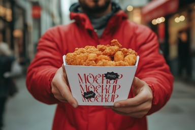 Men Holding Chicken Bucket Mockup