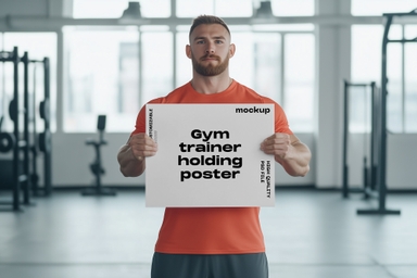 Gym Trainer with Poster Mockup