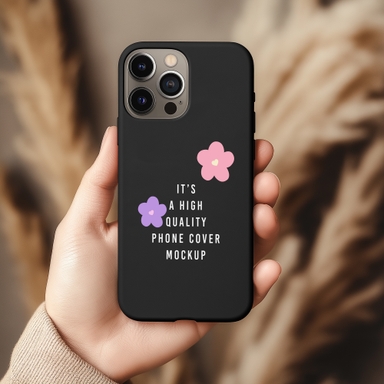 Hand Holding iPhone Black Cover Mockup