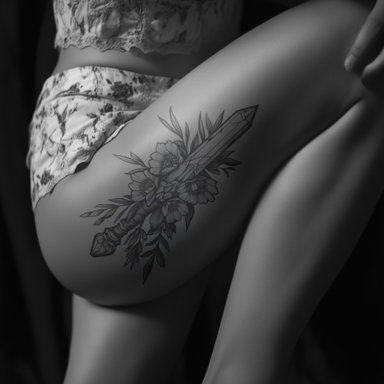 Women with Tattoo Mockup on Thigh
