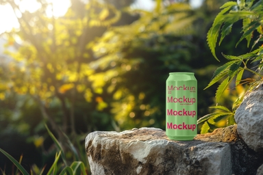 Beverage Can Mockup in Cannabis Farm