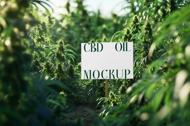 CBD Oil Signboard Mockup in Cannabis Farm