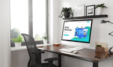 Free iMac in Office Mockup