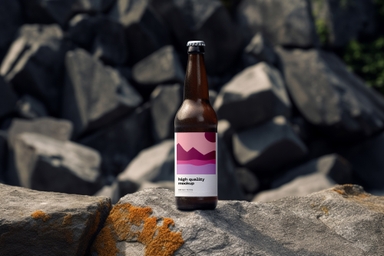 Black Beer Bottle Mockup on Rock Textured Background