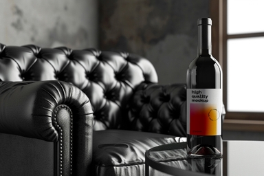 Wine Bottle Mockup Sitting on a Dark glass Table