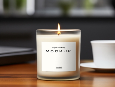 Cylindrical Candle Mockup in a Glass on a Wooden Table
