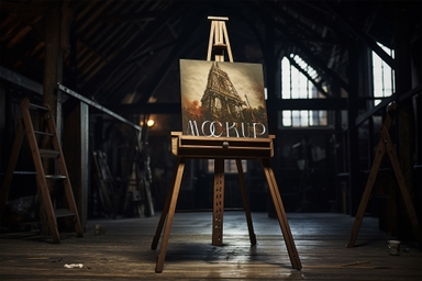 Canvas Mockup with Changeable Design on Easel in Dark Room