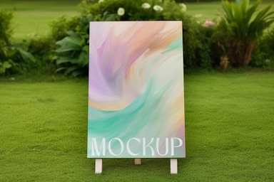 Canvas Mockup with Easel Stand in Garden
