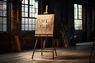 Canvas PSD Mockup on Iron Easel