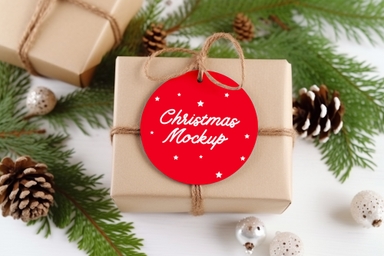 Christmas Gift Tag Mockup with Decoration Ornament