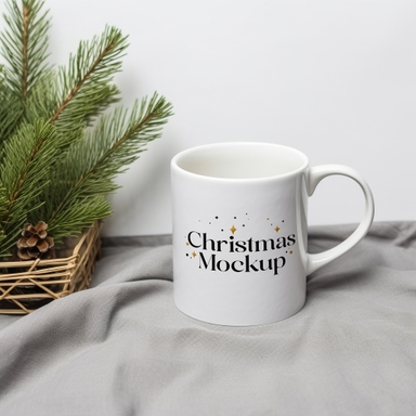 Christmas Mug Mockup on a Table